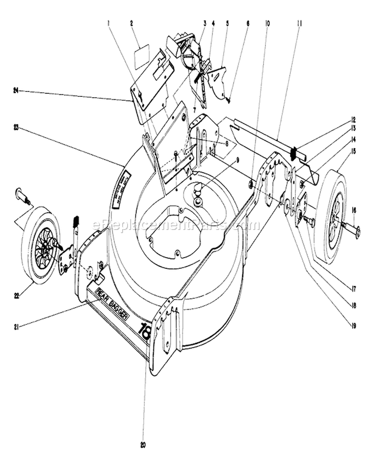 Housing Assembly Diagram and Parts List for 20798 0000001-0999999 - 1980 Toro Lawn Mower