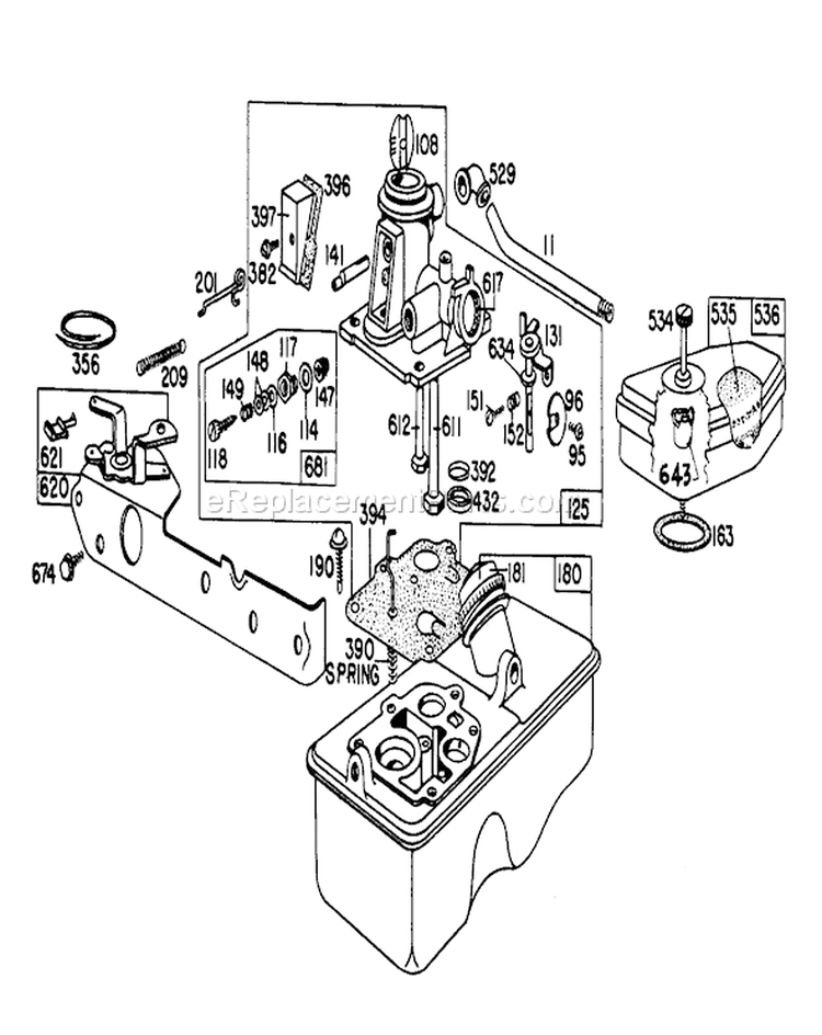 Carburetor Assembly Diagram and Parts List for 20798 9000001-9999999 - 1979 Toro Lawn Mower