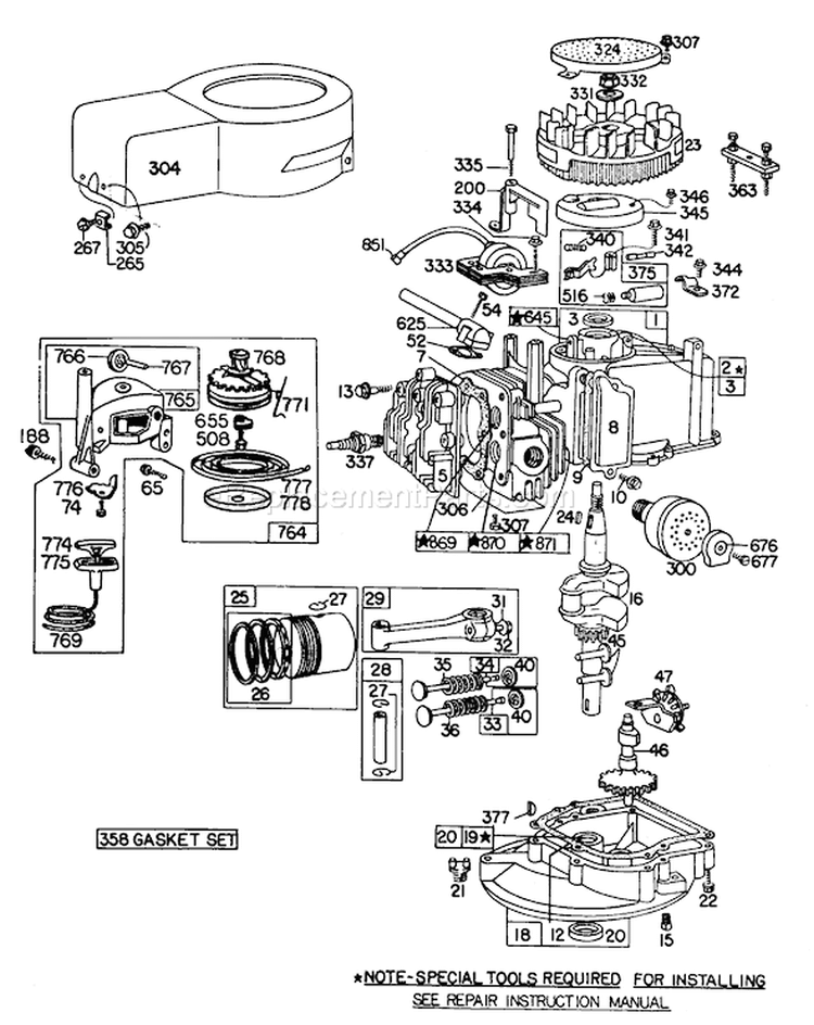 Engine Diagram and Parts List for 20798 9000001-9999999 - 1979 Toro Lawn Mower