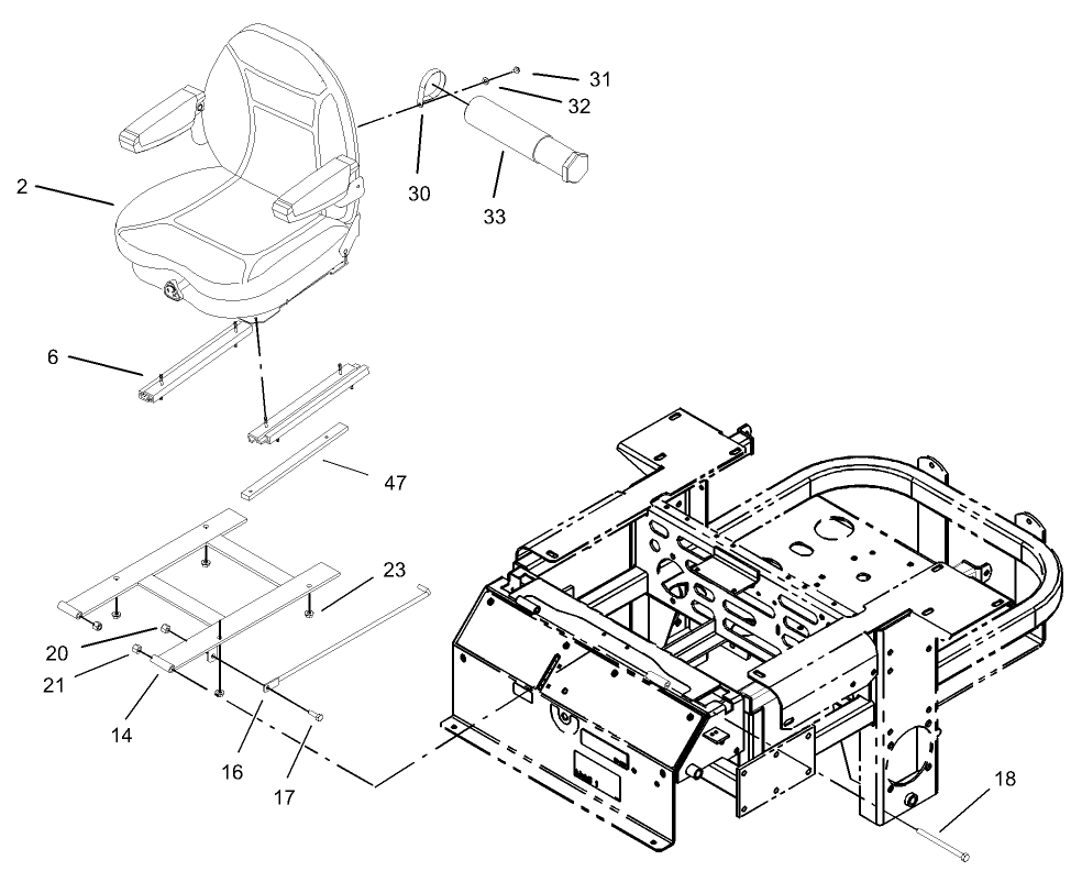 Seat Assembly 2 Diagram and Parts List for 74214 (230006001-230999999)(2003) Toro Lawn Mower