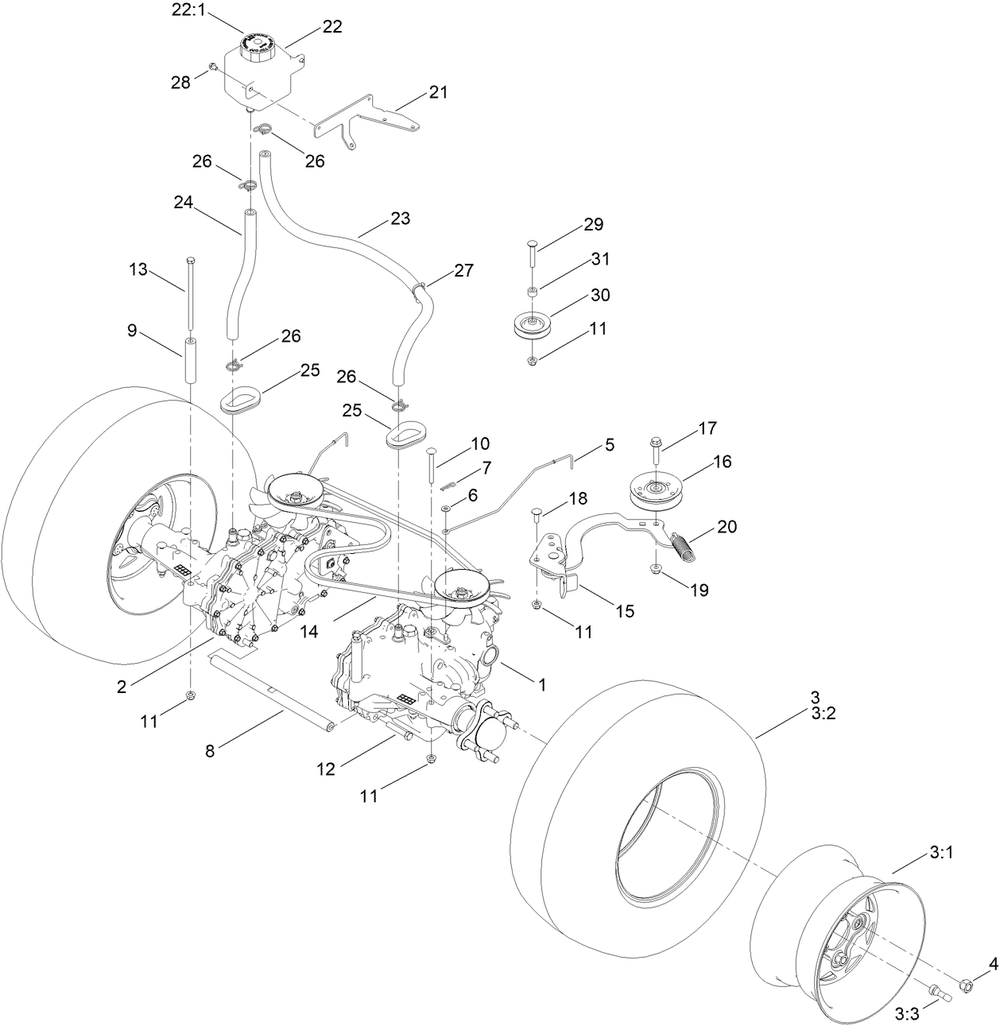 Transmission And Wheel Assembly Diagram and Parts List for 44454 413000000 - 999999999 Toro Lawn Mower