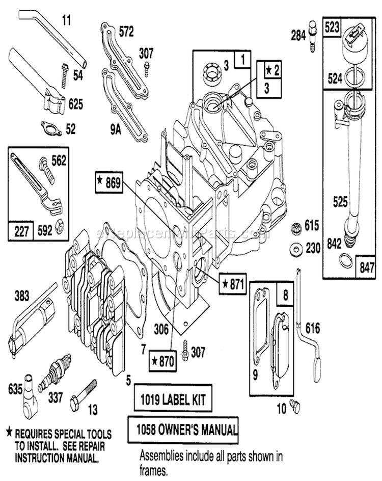 Engine Diagram and Parts List for 20801B 4900001-4999999 - 1994 Toro Lawn Mower