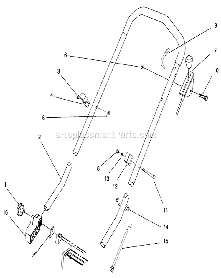 Handle Assembly Diagram and Parts List for 20803B 6900001-6999999 - 1996 Toro Lawn Mower