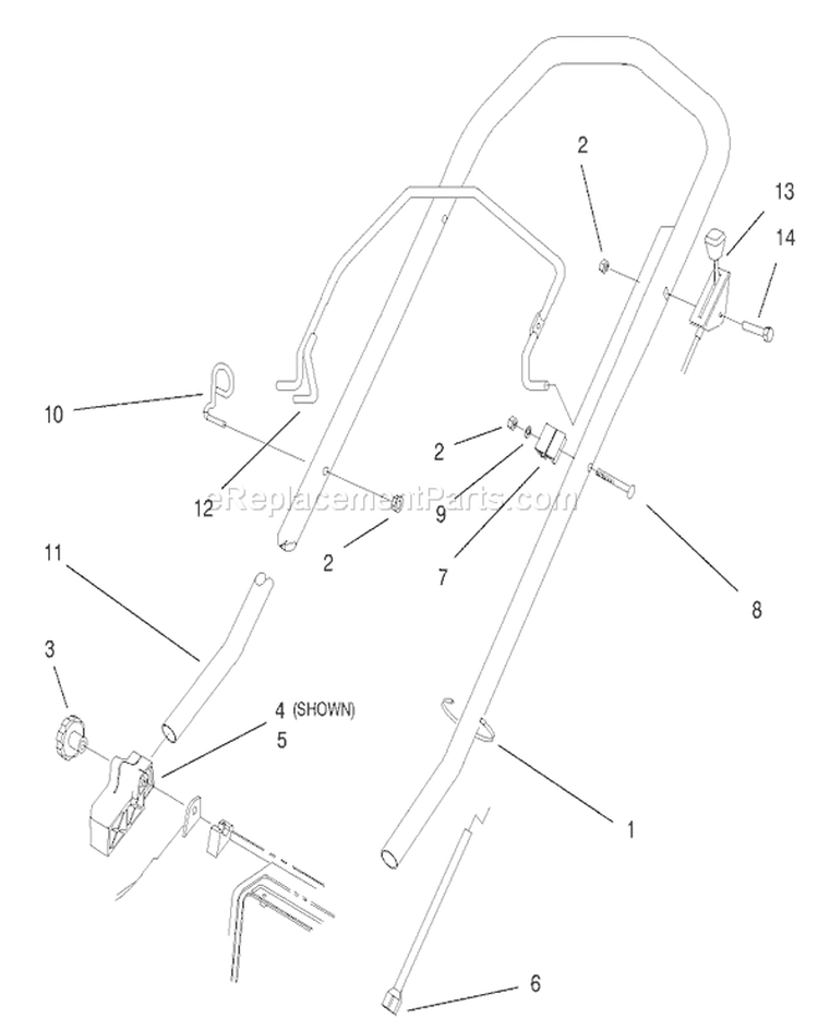 Handle Assembly Diagram and Parts List for 20803 7900001-7999999 - 1997 Toro Lawn Mower