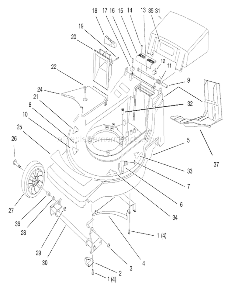 Deck Assembly Diagram and Parts List for 20803 7900001-7999999 - 1997 Toro Lawn Mower