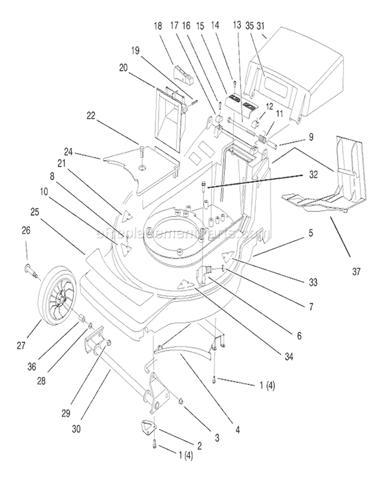 Deck Assembly Diagram and Parts List for 20803 8900001-8999999 - 1998 Toro Lawn Mower
