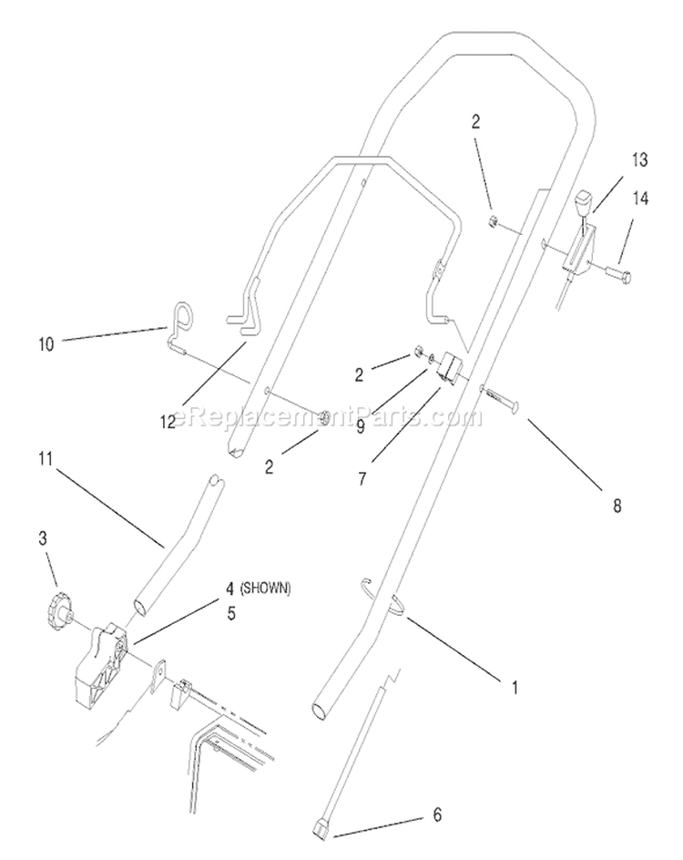 Handle Assembly Diagram and Parts List for 20804 7900001-7999999 - 1997 Toro Lawn Mower