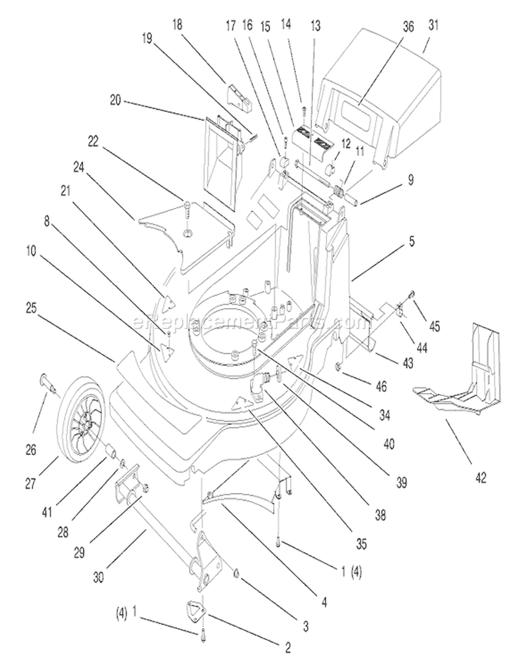 Housing Assembly Diagram and Parts List for 20804 7900001-7999999 - 1997 Toro Lawn Mower