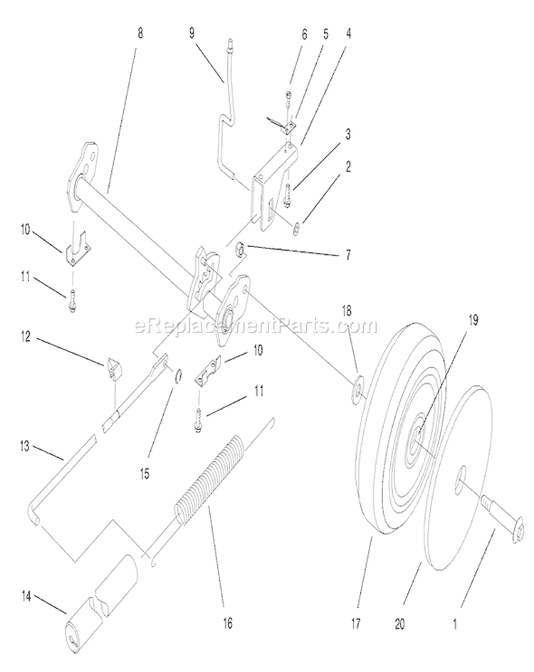 Deck Suspension Assembly Diagram and Parts List for 20804 7900001-7999999 - 1997 Toro Lawn Mower
