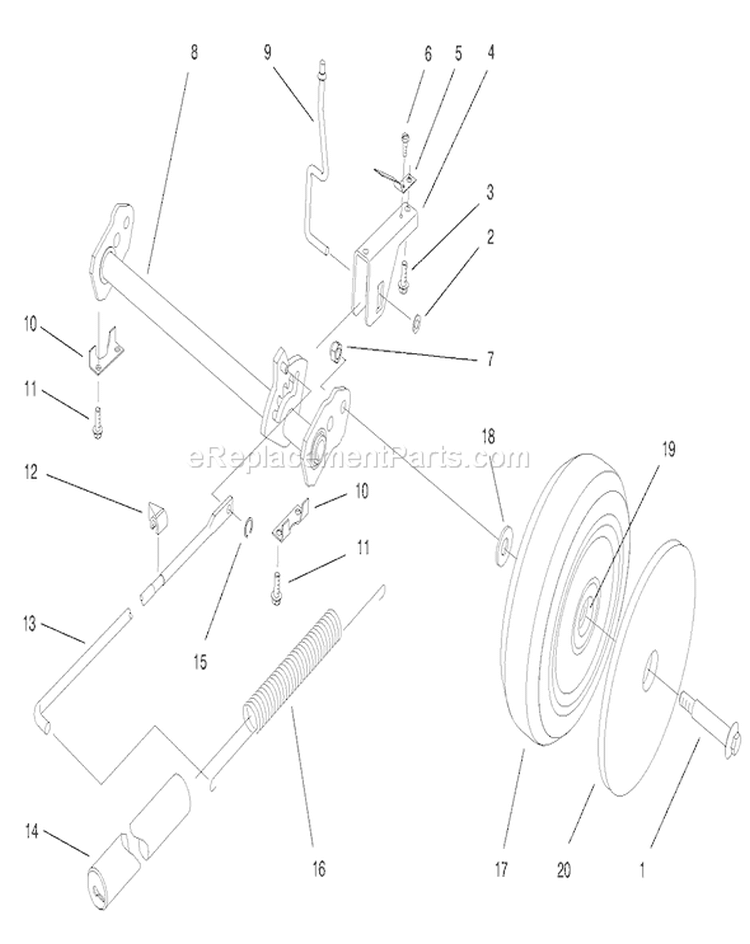 Deck Suspension Assembly Diagram and Parts List for 20804 8900001-8999999 - 1998 Toro Lawn Mower