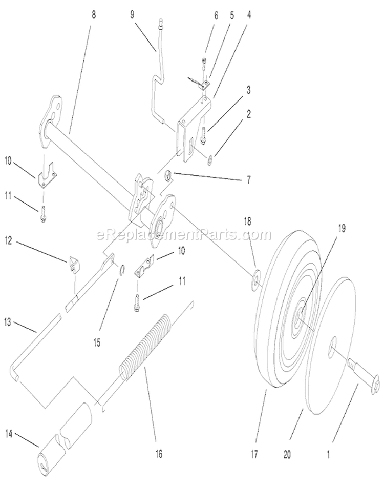 Deck Suspension Assembly Diagram and Parts List for 20804 9900001-9999999 - 1999 Toro Lawn Mower