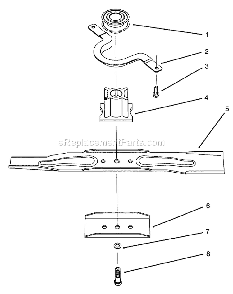 Blade Assembly Diagram and Parts List for 20808B 6900001-6999999 - 1996 Toro Lawn Mower