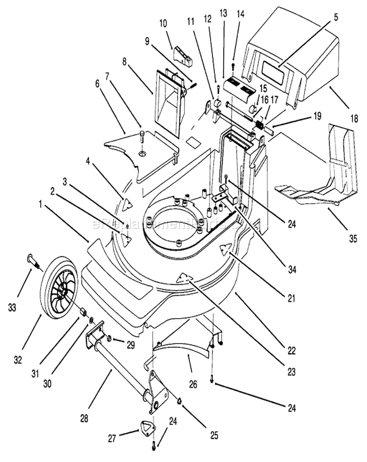 Housing Assembly Diagram and Parts List for 20808B 6900001-6999999 - 1996 Toro Lawn Mower