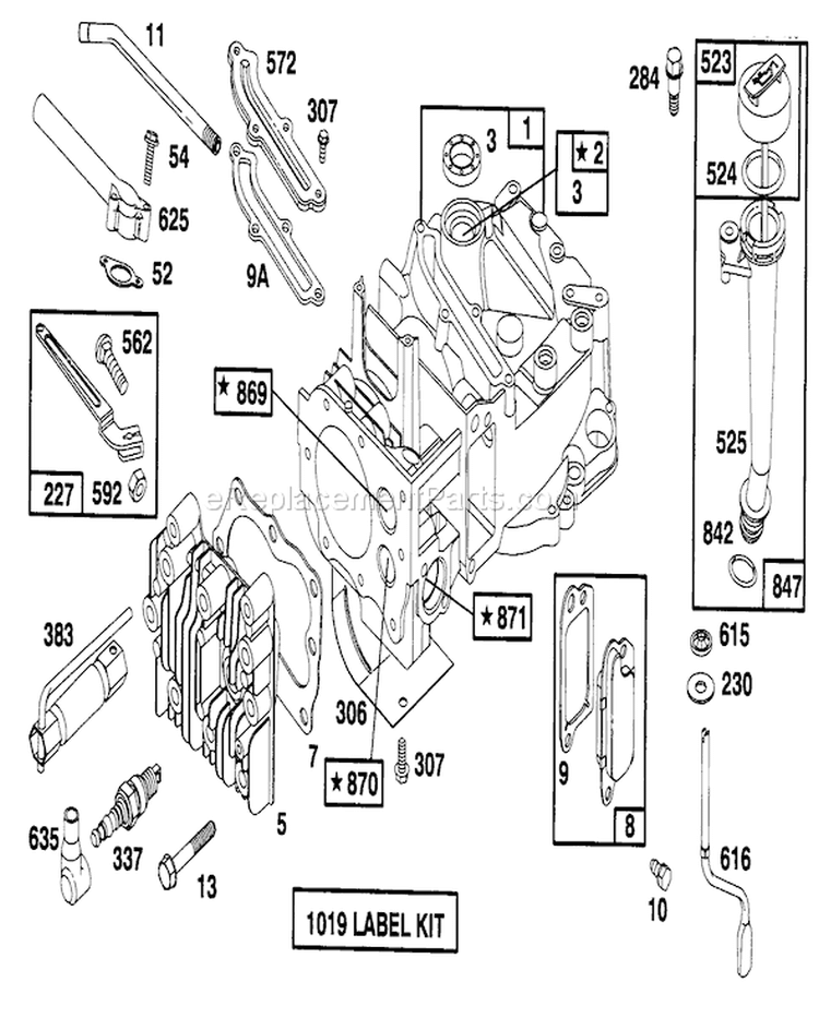 Engine Diagram and Parts List for 20808B 6900001-6999999 - 1996 Toro Lawn Mower