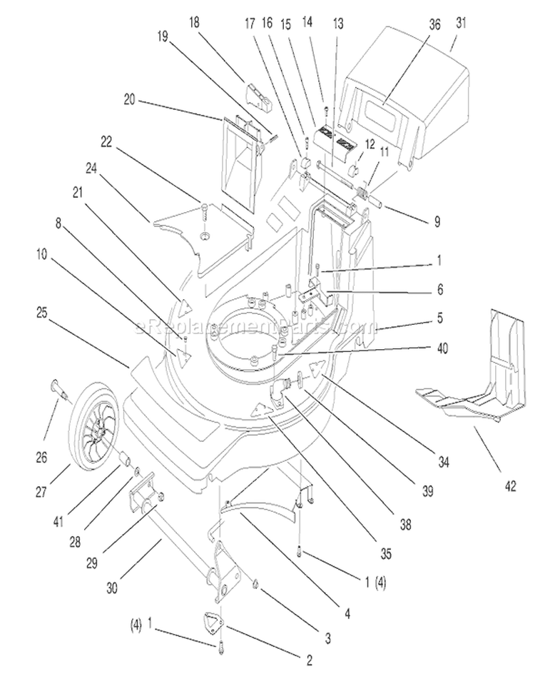 Housing Assembly Diagram and Parts List for 20808 7900001-7999999 - 1997 Toro Lawn Mower