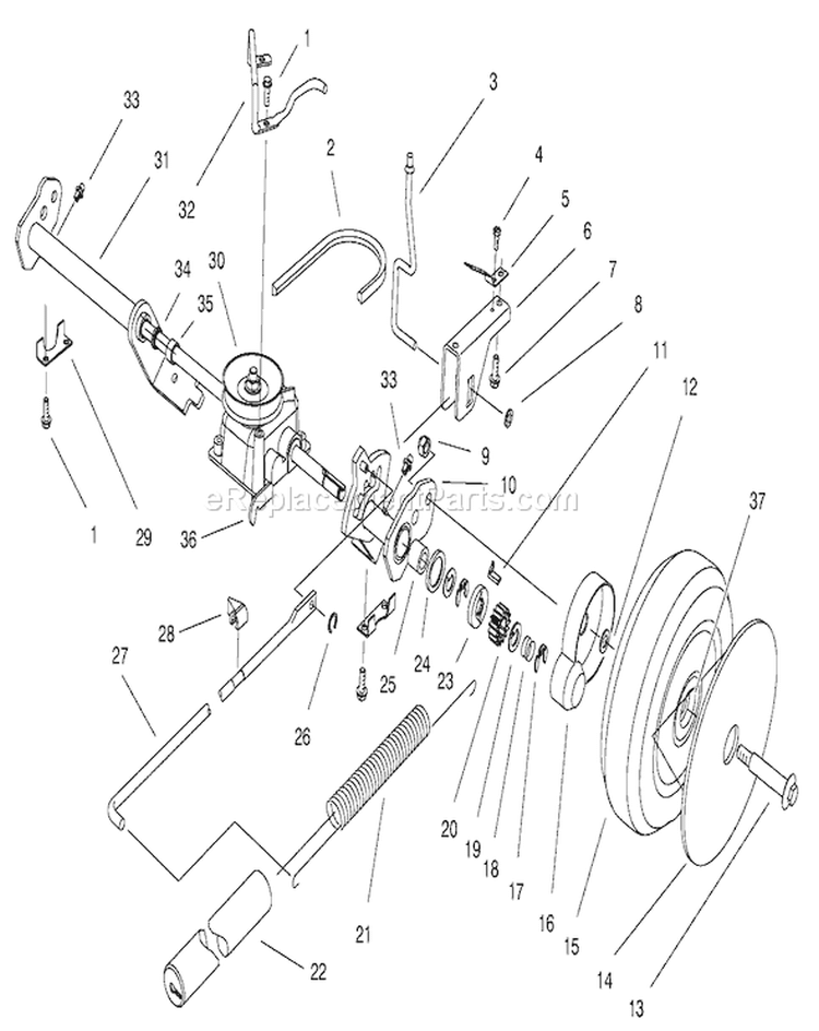Rear Axle Assembly Diagram and Parts List for 20808 7900001-7999999 - 1997 Toro Lawn Mower