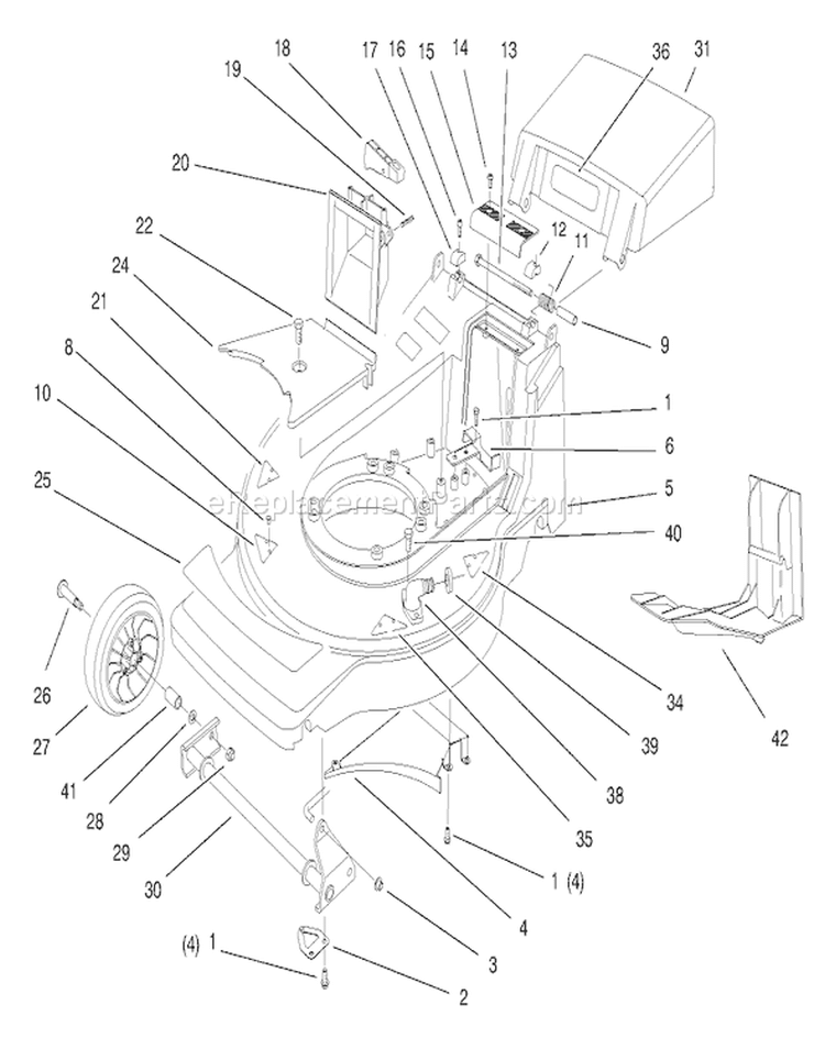 Housing Assembly Diagram and Parts List for 20808 8900001-8999999 - 1998 Toro Lawn Mower