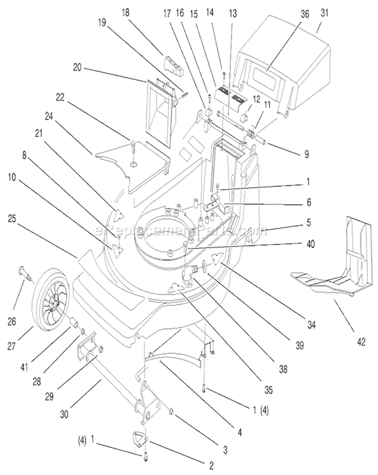 Housing Assembly Diagram and Parts List for 20808 9900001-9999999 - 1999 Toro Lawn Mower