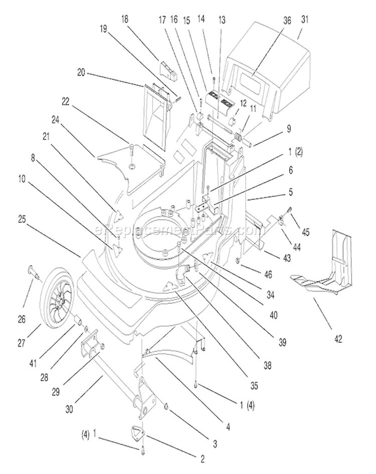 Housing Assembly Diagram and Parts List for 20809 7900001-7999999 - 1997 Toro Lawn Mower