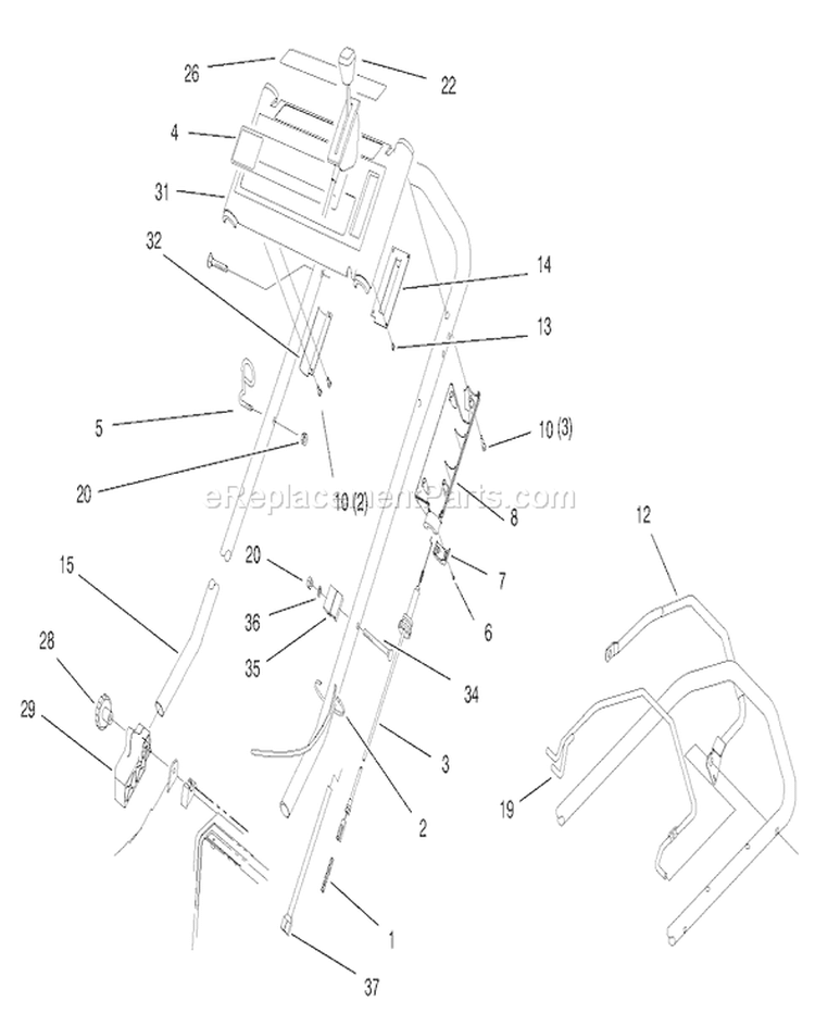 Handle Assembly Diagram and Parts List for 20809 8900001-8999999 - 1998 Toro Lawn Mower
