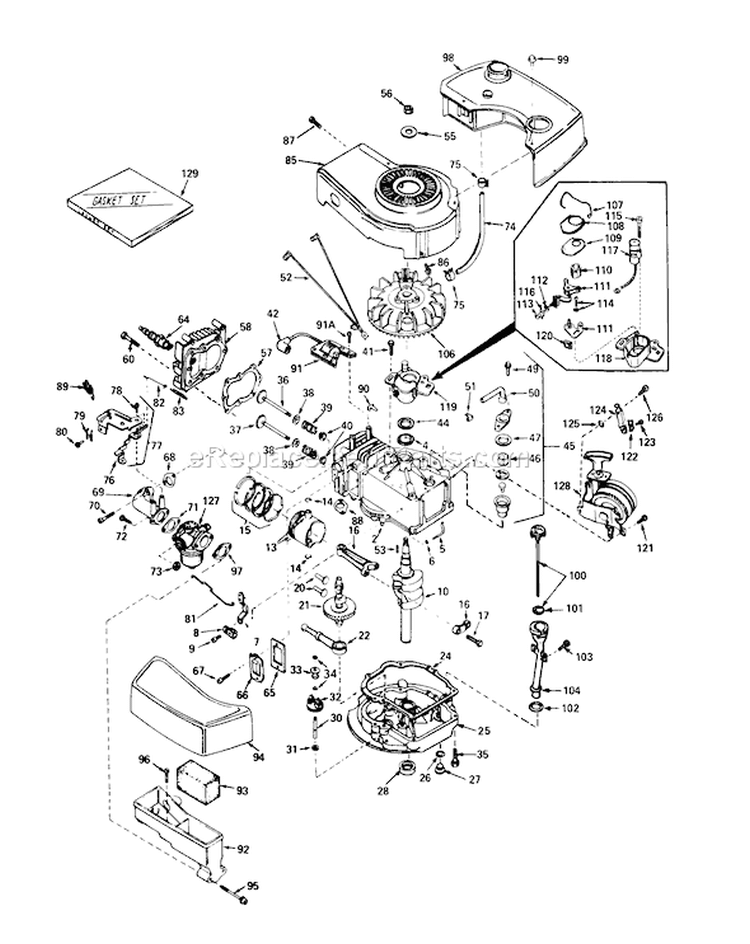 Engine Diagram and Parts List for 20810 0000001-0999999 - 1980 Toro Lawn Mower
