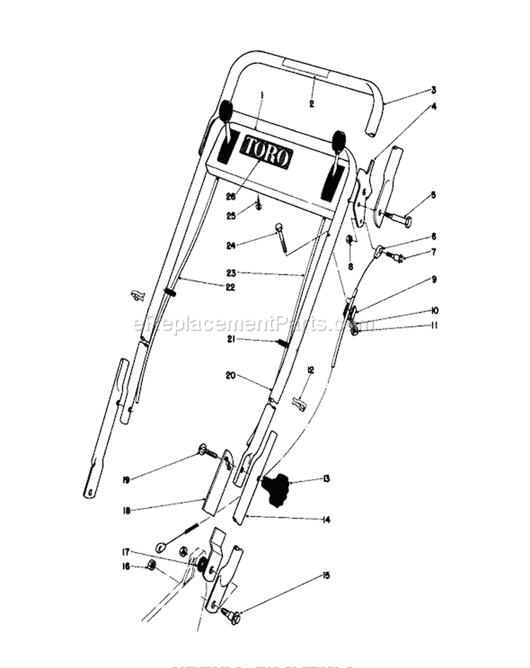 Handle Assembly Diagram and Parts List for 20810 0000001-0999999 - 1980 Toro Lawn Mower