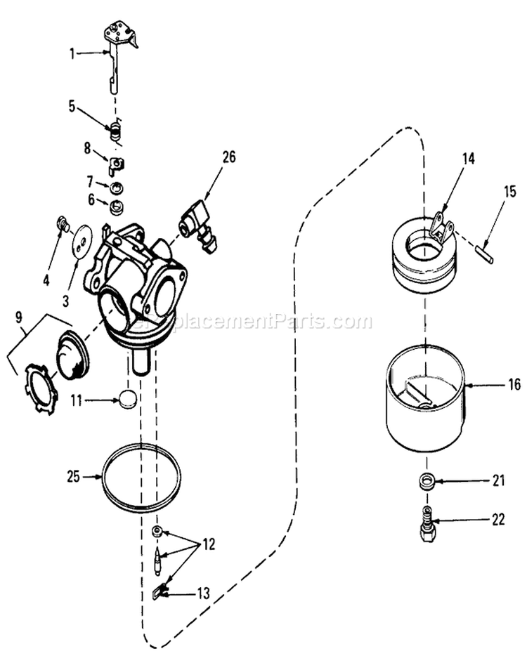 Carburetor Diagram and Parts List for 20810 1000001-1999999 - 1981 Toro Lawn Mower