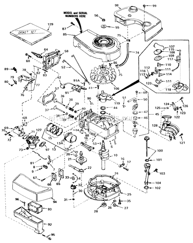 Engine Diagram and Parts List for 20810 1000001-1999999 - 1981 Toro Lawn Mower