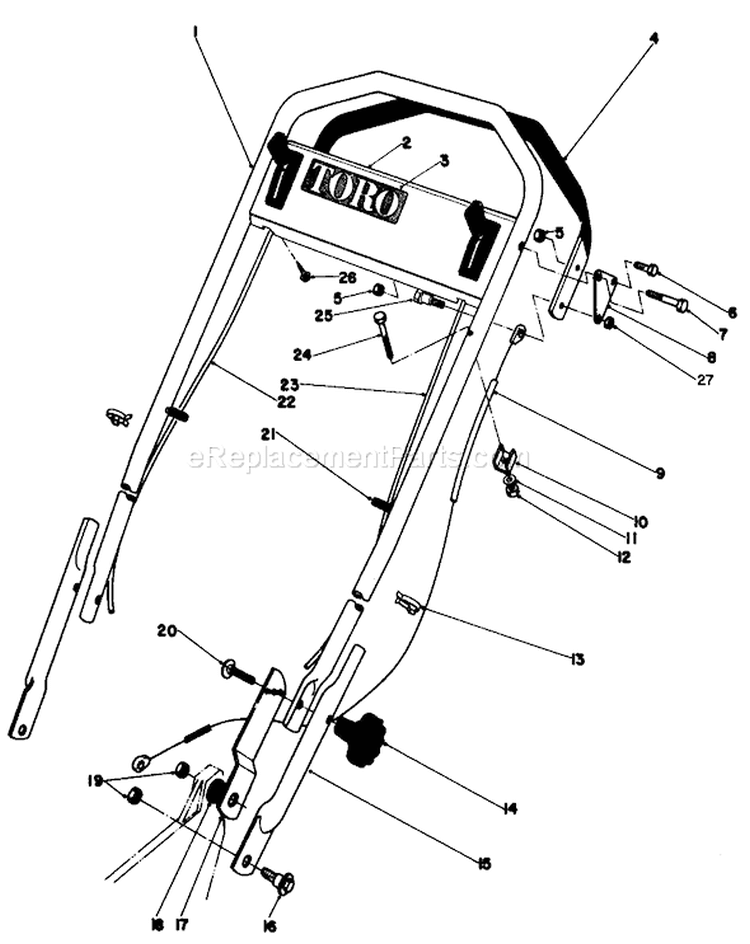 Handle Assembly Diagram and Parts List for 20810 1000001-1999999 - 1981 Toro Lawn Mower