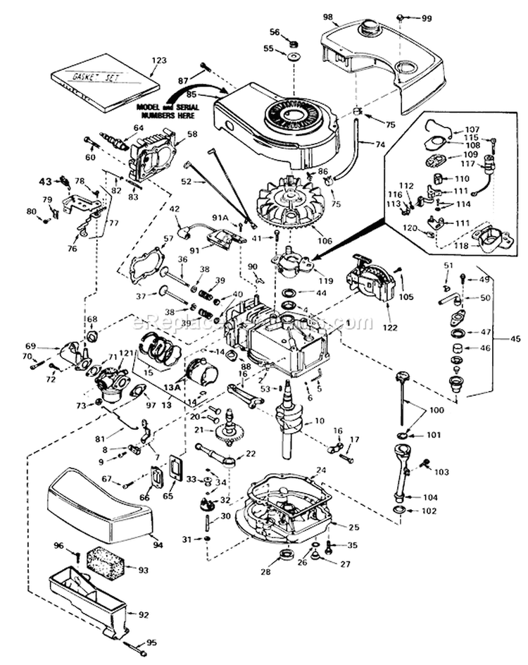 Engine Diagram and Parts List for 20810 2000001-2999999 - 1982 Toro Lawn Mower