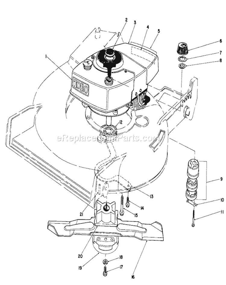 Engine Assembly Diagram and Parts List for 20810 3000001-3999999 - 1983 Toro Lawn Mower