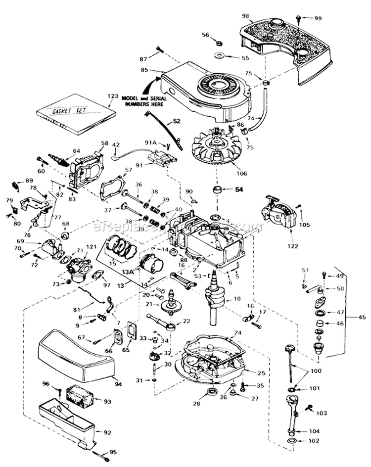 Engine Diagram and Parts List for 20810 4000001-4999999 - 1984 Toro Lawn Mower