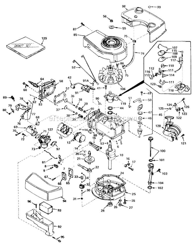 Engine Diagram and Parts List for 20810 9000001-9999999 - 1979 Toro Lawn Mower