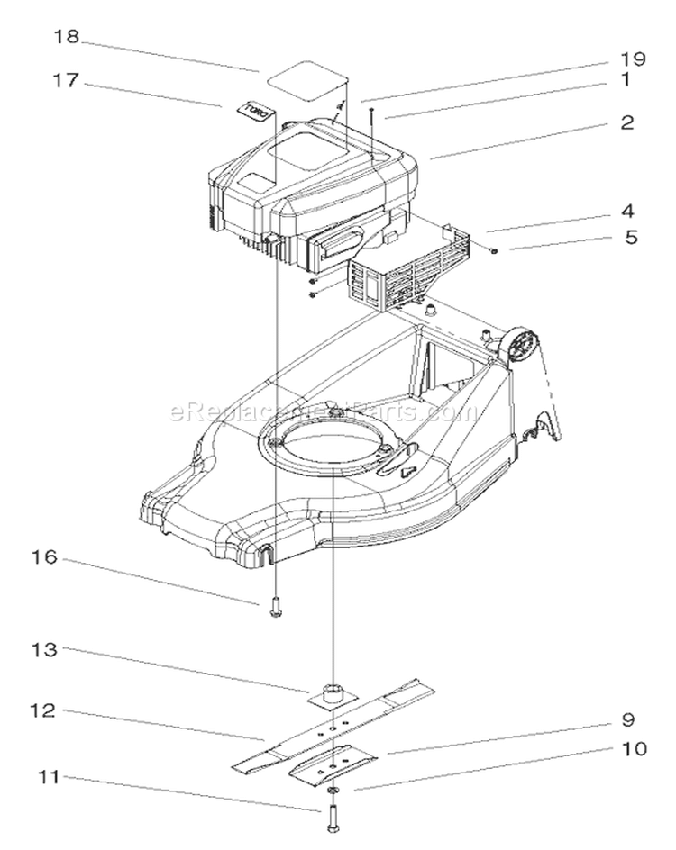 Engine and Blade Assembly Diagram and Parts List for 20805 200000001-200999999 - 2000 Toro Lawn Mower