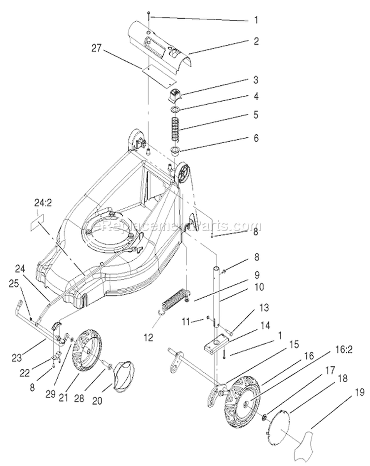 H.O.C and Wheel Assembly Diagram and Parts List for 20814 220000001-220999999 - 2002 Toro Lawn Mower