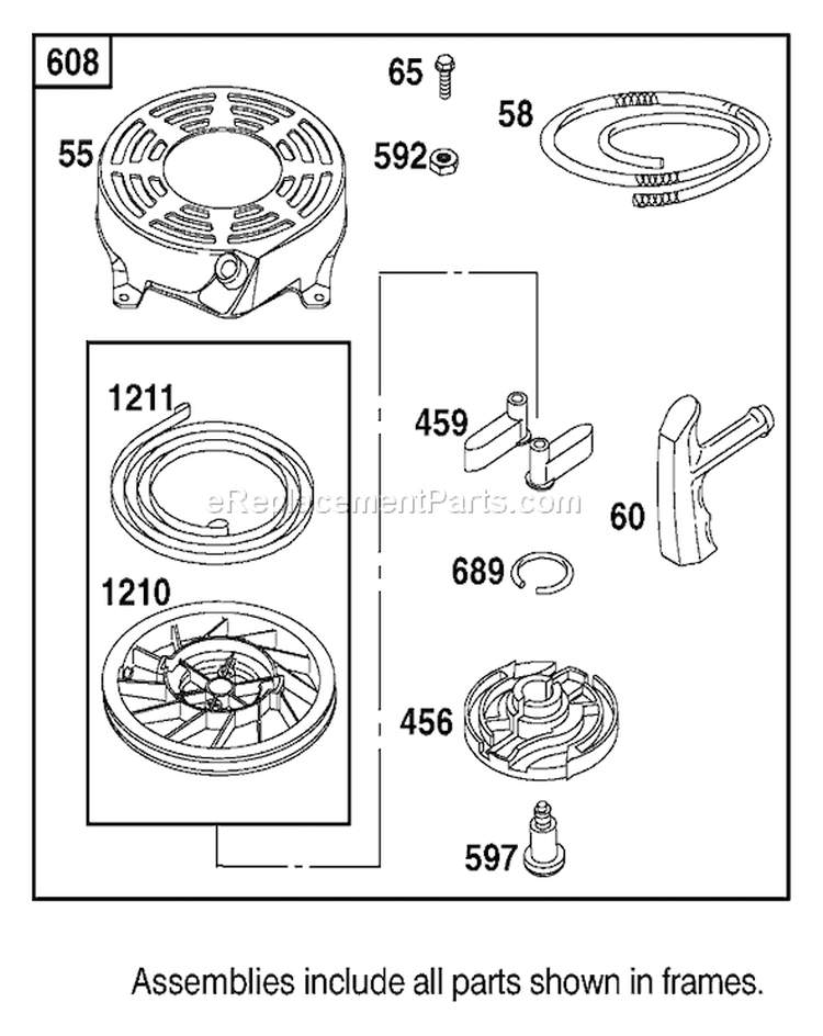 Starter Assembly Diagram and Parts List for 20814 220000001-220999999 - 2002 Toro Lawn Mower