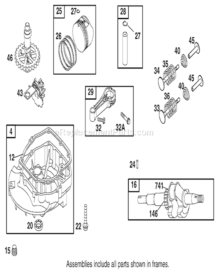 Crankcase, Crankshaft, Piston and Valve Diagram and Parts List for 20814 220000001-220999999 - 2002 Toro Lawn Mower