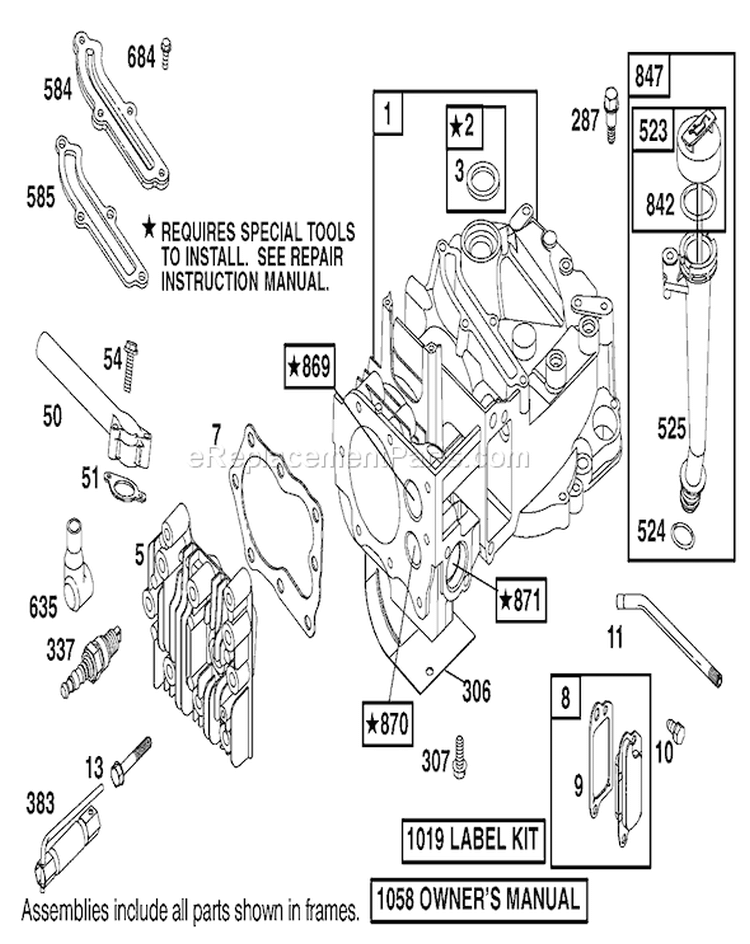 Cylinder and Cylinder Head Diagram and Parts List for 20814 220000001-220999999 - 2002 Toro Lawn Mower
