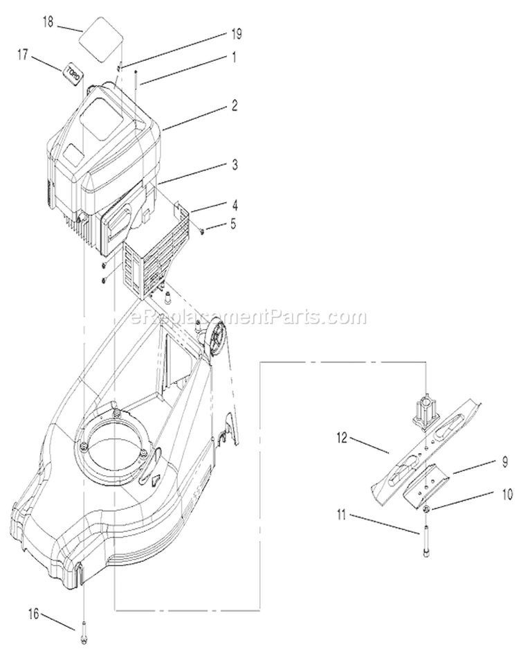 Engine and Blade Assembly Diagram and Parts List for 20814 220000001-220999999 - 2002 Toro Lawn Mower