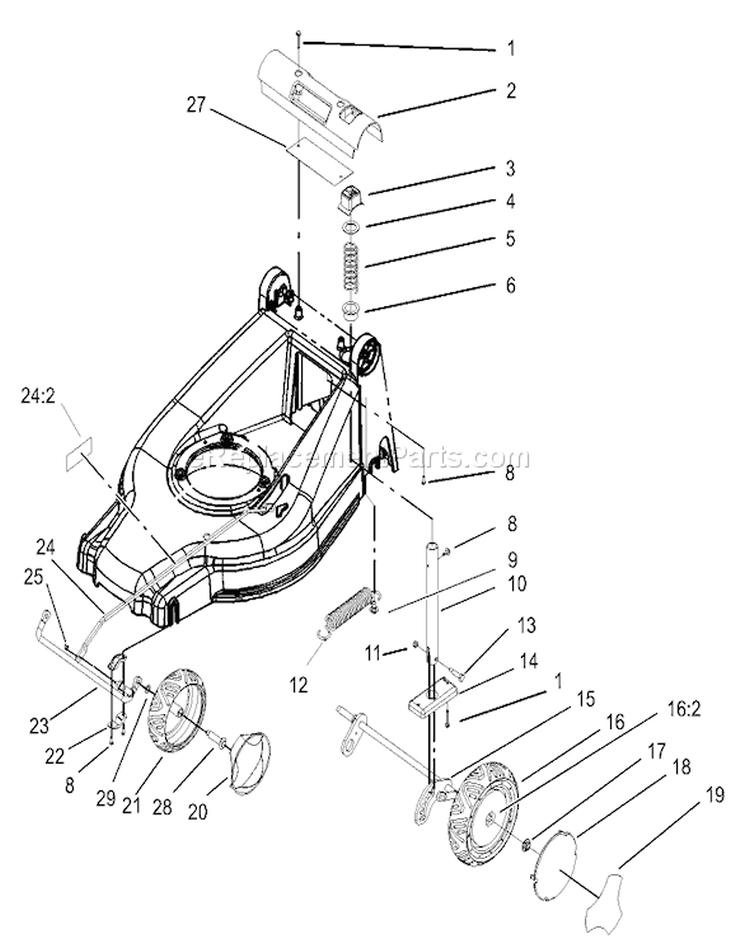 H.O.C and Wheel Assembly Diagram and Parts List for 20814 230000001-230999999 - 2003 Toro Lawn Mower
