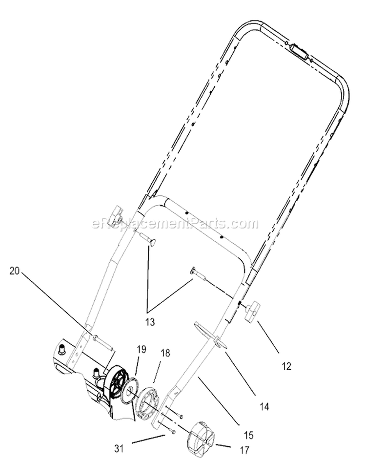Lower Handle and Control Assembly Diagram and Parts List for 20814 230000001-230999999 - 2003 Toro Lawn Mower