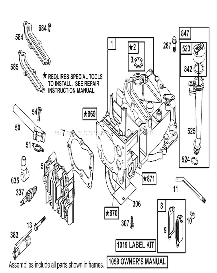Cylinder and Cylinder Head Diagram and Parts List for 20814 230000001-230999999 - 2003 Toro Lawn Mower