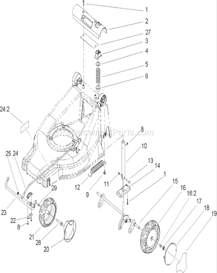 H.O.C and Wheel Assembly Diagram and Parts List for 20814 240000001-240999999 - 2004 Toro Lawn Mower