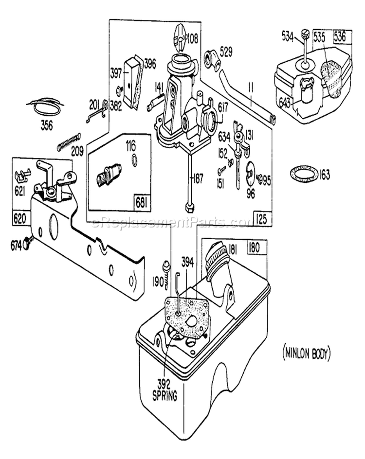 Carburetor Diagram and Parts List for 20815 1000001-1999999 - 1981 Toro Lawn Mower