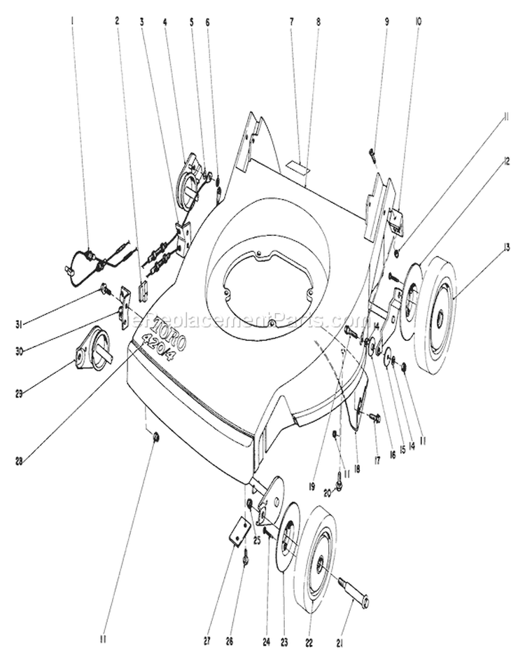 Housing Assembly Diagram and Parts List for 20815 1000001-1999999 - 1981 Toro Lawn Mower