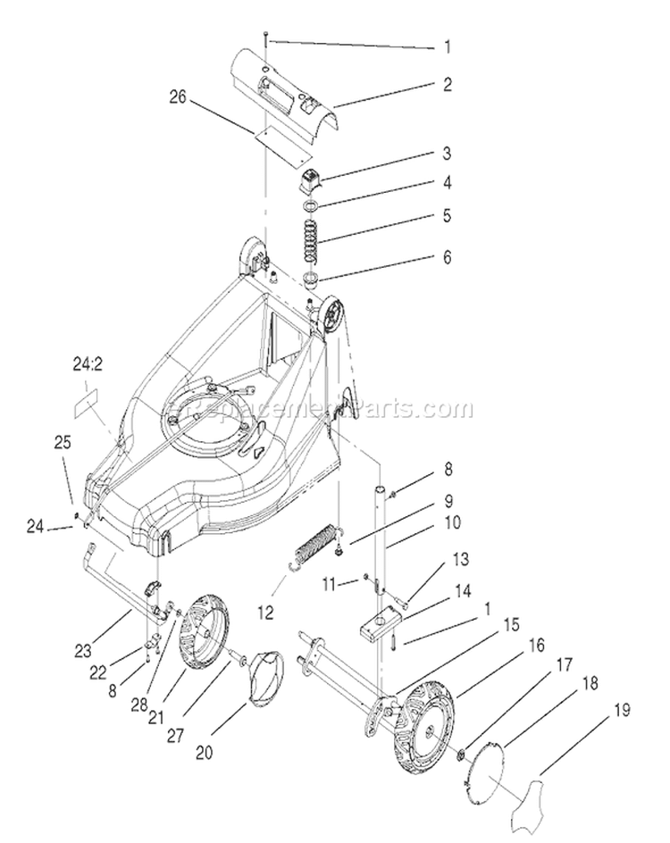 H.O.C and Wheel Assembly Diagram and Parts List for 20816 220000001-220999999 - 2002 Toro Lawn Mower