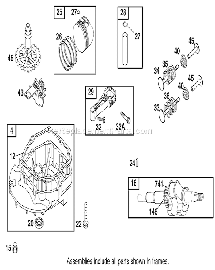 Crankcase, Crankshaft, Piston and Valve Diagram and Parts List for 20816 220000001-220999999 - 2002 Toro Lawn Mower