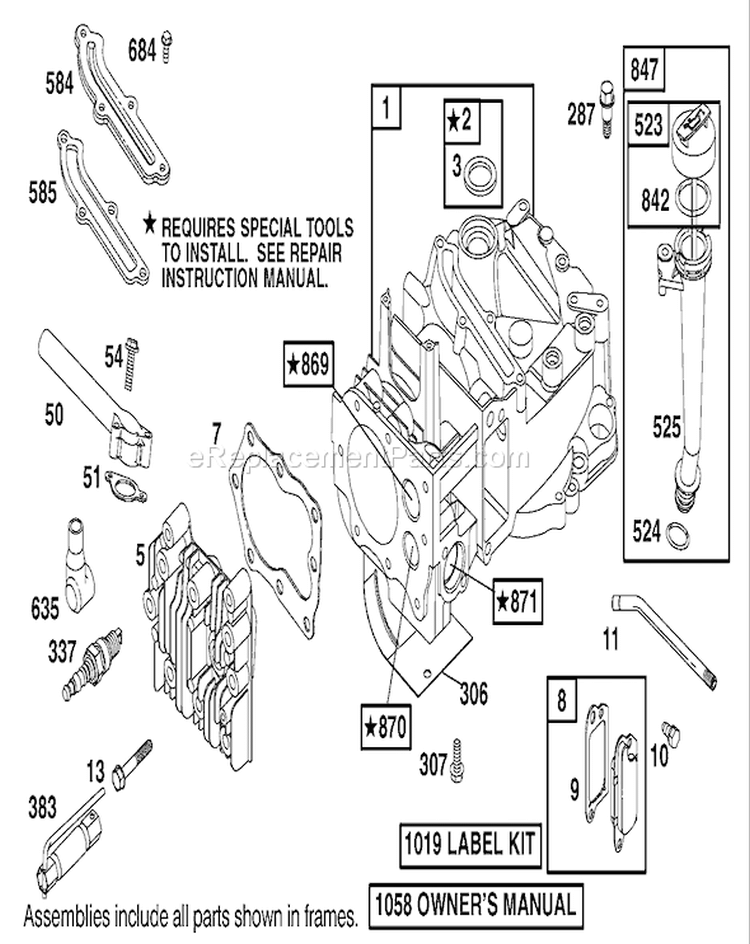Cylinder and Cylinder Head Diagram and Parts List for 20816 220000001-220999999 - 2002 Toro Lawn Mower