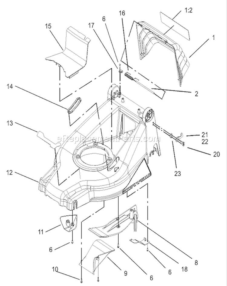 Deck and Kicker Assembly Diagram and Parts List for 20816 230000001-230999999 - 2003 Toro Lawn Mower