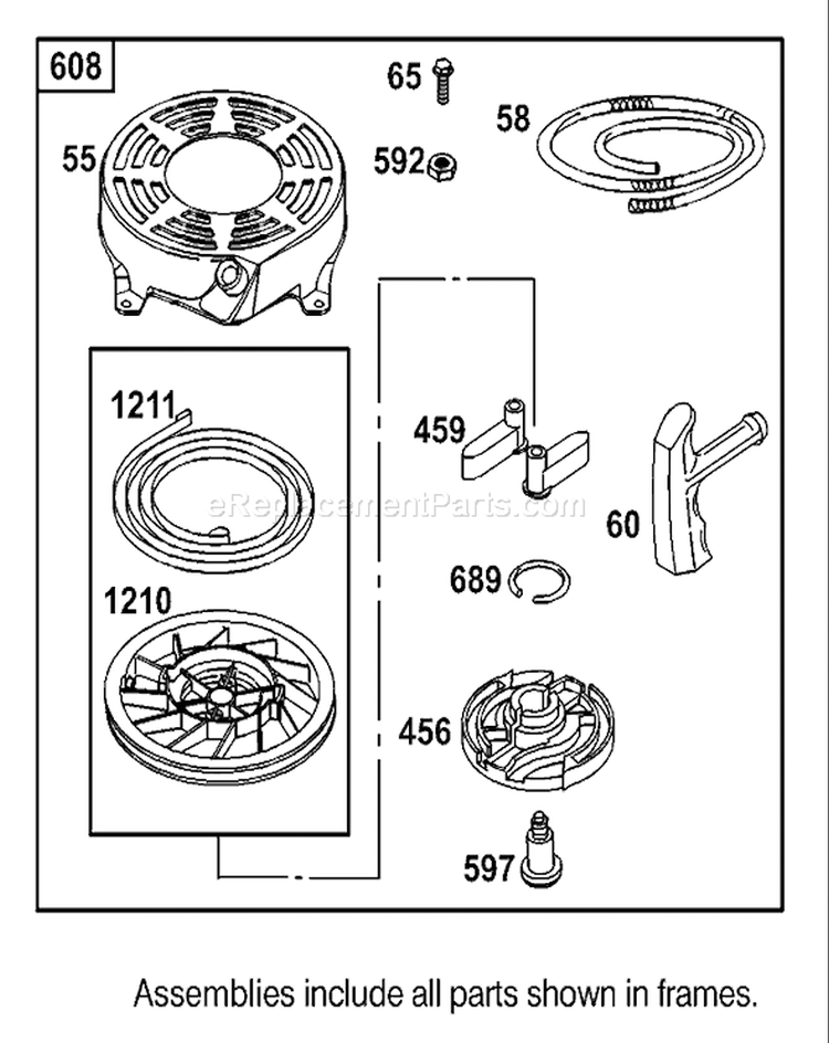 Starter Assembly Diagram and Parts List for 20816 240000001-240999999 - 2004 Toro Lawn Mower